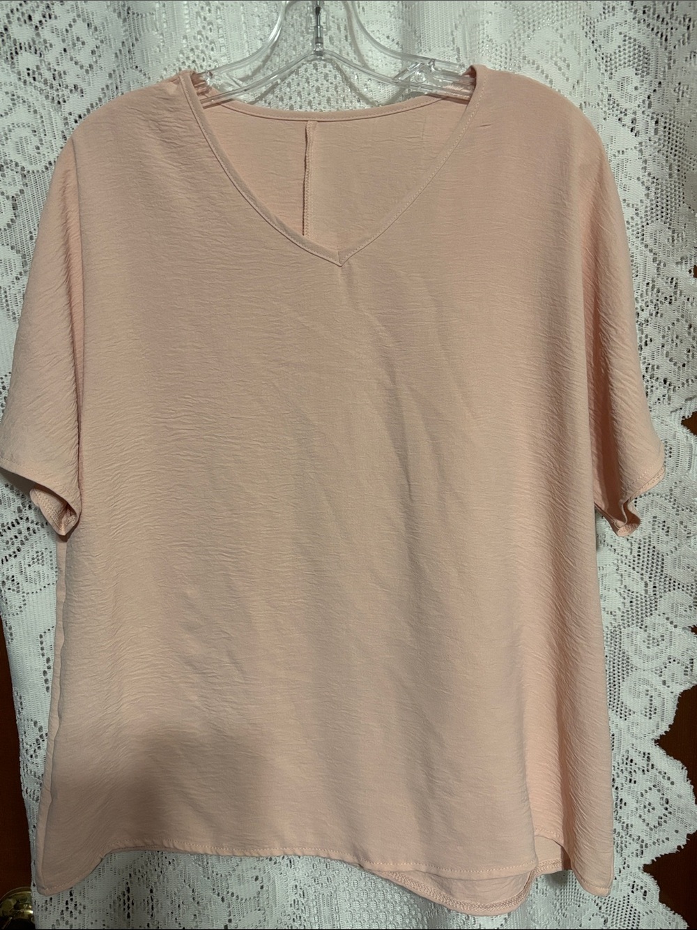 V-Neck Short Sleeve Top in Light Blush Pink